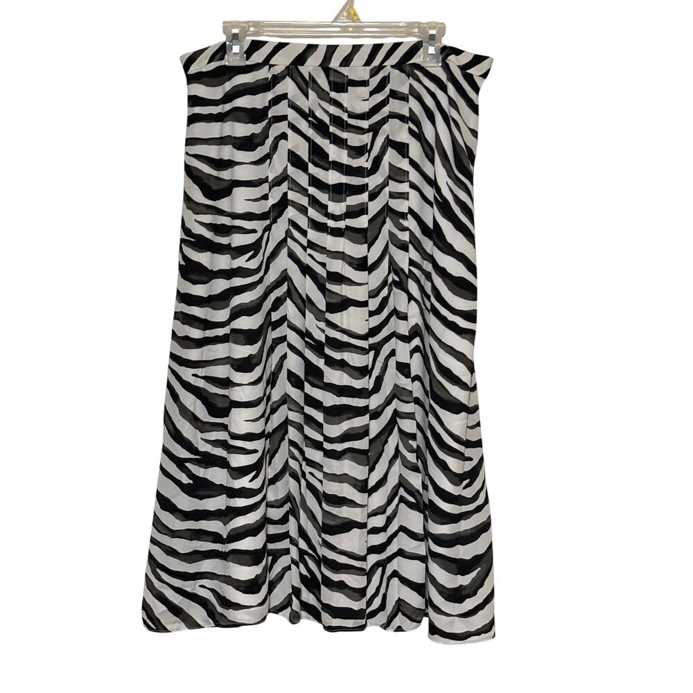 Banana Republic Zebra Print Pleated Midi Skirt Size 14 Black White A-Line